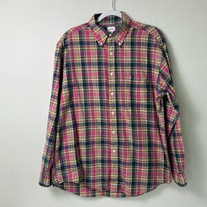 Brooks Brothers 346 Button Down Shirt Mens Size L Pink Blue Plaid Long Sleeve
